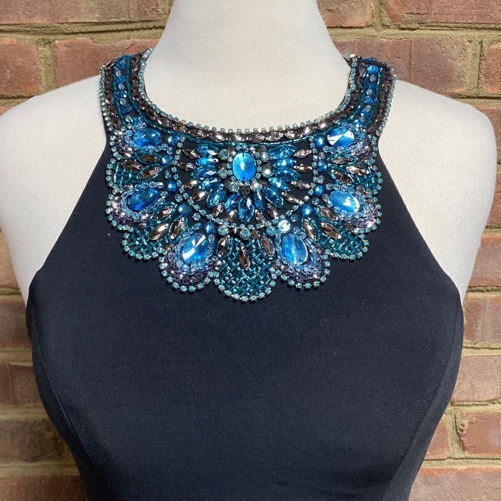 Aspeed Black Beaded Halter Mini Dress Size Medium - Picture 3 of 7